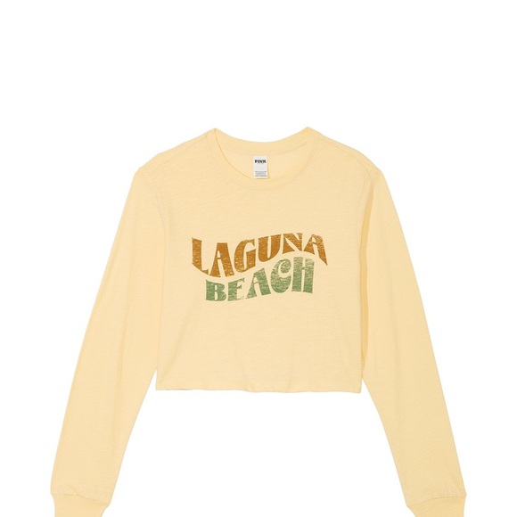 Victoria’s Secret PINK Laguna Beach Yellow Crop Top Premium Cotton Long-Sleeve T - Picture 3 of 6